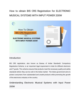How to obtain BIS CRS Registration for ELECTRONIC MUSICAL SYSTEMS WITH INPUT POWER 200W