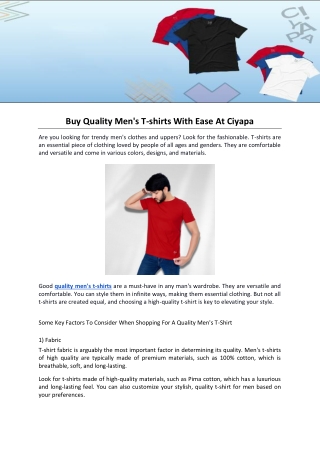 Buy Quality Men's T-shirts With Ease At Ciyapa