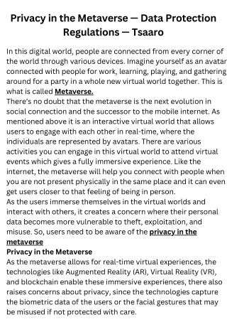 Privacy in the Metaverse — Data Protection Regulations — Tsaaro