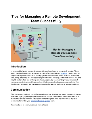 Tips for Managing a Remote Development Team Successfully
