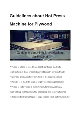 Guidelines about Hot Press Machine for Plywood