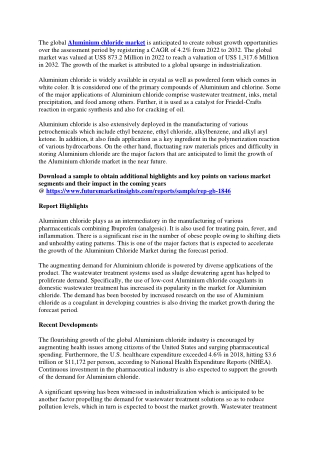 Aluminium Chloride Market Dynamics and Key Growth Opportunities