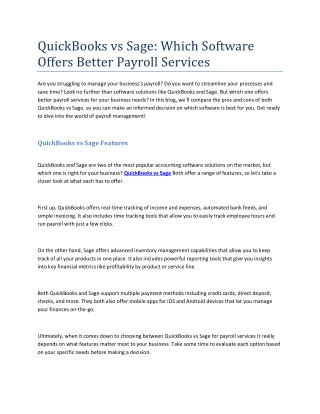 QuickBooks vs Sage: Which Software Offers Better Payroll Services