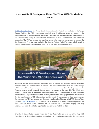 Amaravathi's IT Development Under The Vision Of N Chandrababu Naidu