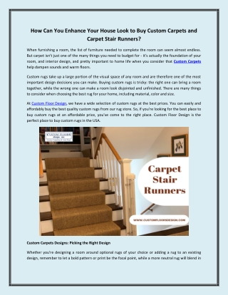 How Can You Enhance Your House Look to Buy Custom Carpets and Carpet Stair Runners