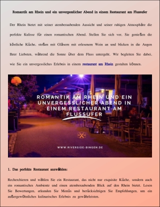 Romantik am Rhein und ein unvergesslicher Abend in einem Restaurant am Flussufer