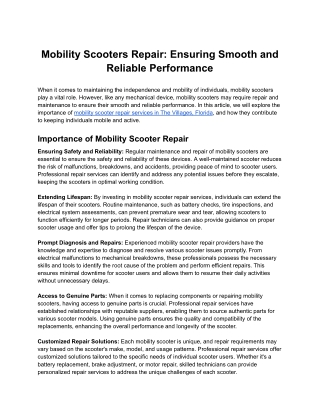 Mobility Scooters Repair: Ensuring Smooth and Reliable Performance