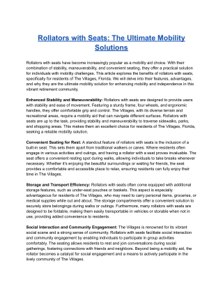 Rollators with Seats: The Ultimate Mobility Solutions