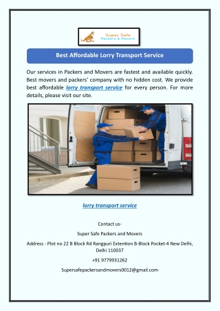 Best Affordable Lorry Transport Service
