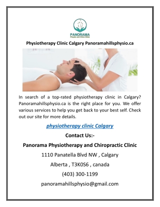 Physiotherapy Clinic Calgary Panoramahillsphysio.ca