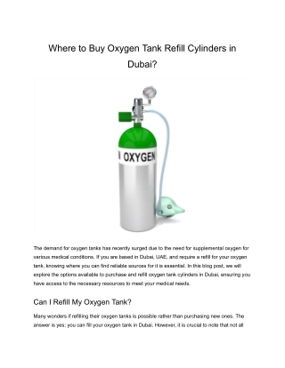 Where to Buy Oxygen Tank Refill Cylinders