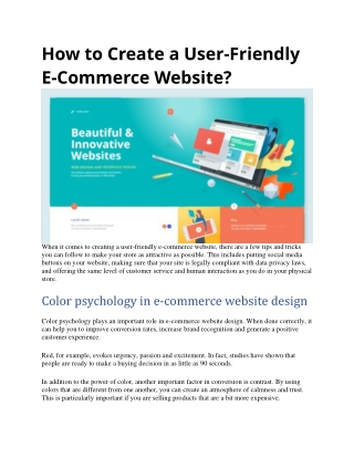 How to Create a User-Friendly E-Commerce Website?