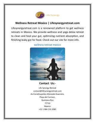 Wellness Retreat Mexico | Lifesynergyretreat.com