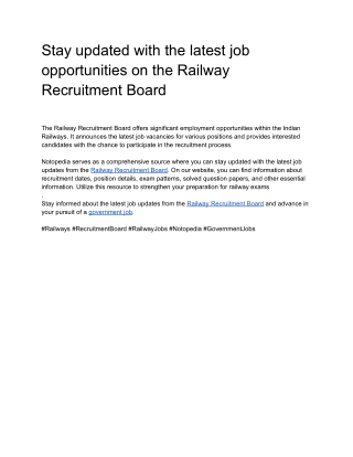 Stay updated with the latest job opportunities on the Railway Recruitment Board