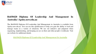 Bsb50420 Diploma Of Leadership And Management In Australia  Apsley.nsw.edu.au
