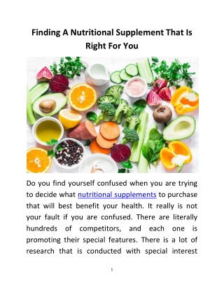 Finding A Nutritional Supplement That Is Right For You