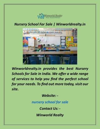 Nursery School For Sale  Winworldrealty.in