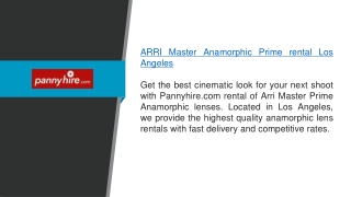 Arri Master Anamorphic Prime Rental Los Angeles  Pannyhire.com