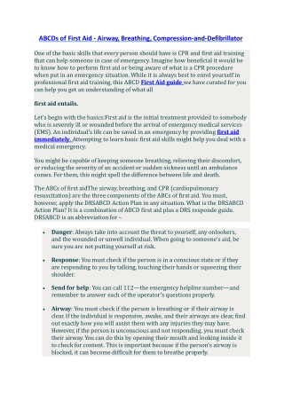 ABCDs of First Aid - Airway, Breathing, Compression-and-Defibrillator