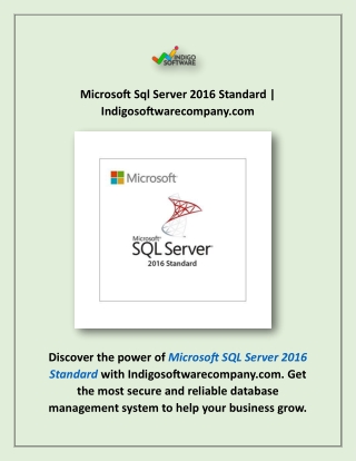 Microsoft Sql Server 2016 Standard | Indigosoftwarecompany.com