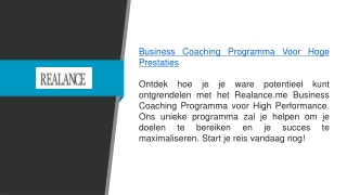 Zakencoachingsprogramma voor high performance  Realance.me