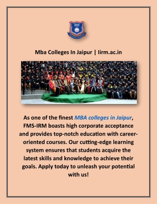 Mba Colleges In Jaipur | Iirm.ac.in