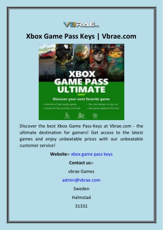 Xbox Game Pass Keys  Vbrae