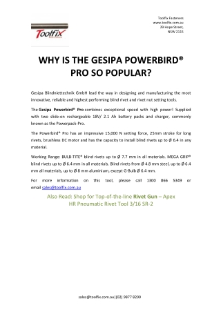 WHY IS THE GESIPA POWERBIRD® PRO SO POPULAR