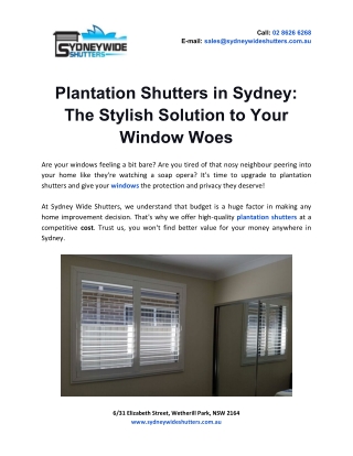 Plantation Shutters in Sydney: The Stylish Solution to Your Window Woes