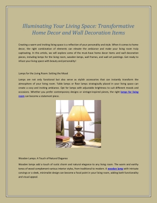 Illuminating Your Living Space-Transformative Home Decor and Wall Decoration Items