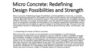 Micro Concrete: Redefining Design Possibilities and Strength