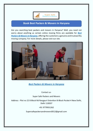 Book Best Packers & Movers in Haryana