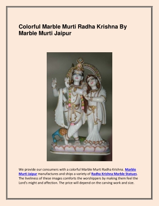 Colorful Marble Murti Radha Krishna By Marble Murti Jaipur