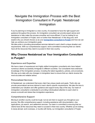 Navigate the Immigration Process with the Best Immigration Consultant in Punjab_ Nestabroad