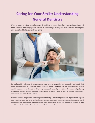 Caring for Your Smile: Understanding General Dentistry