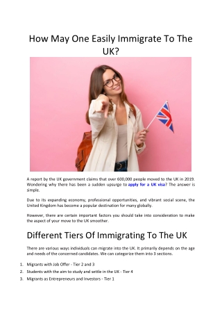 How May One Easily Immigrate To The UK ?