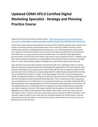 CDMS-SP2.0 Certified Digital Marketing Specialist - Strategy and Planning