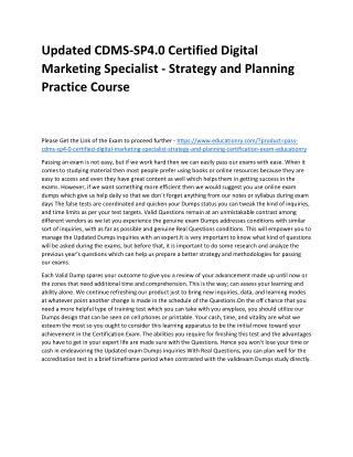 CDMS-SP4.0 Certified Digital Marketing Specialist - Strategy and Planning