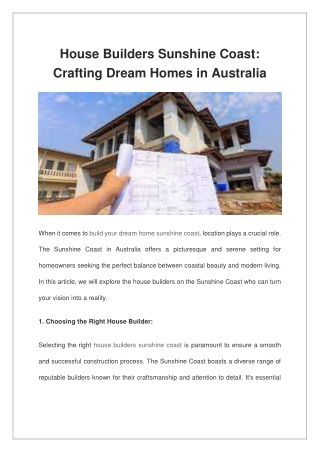 House Builders Sunshine Coast Crafting Dream Homes in Australia