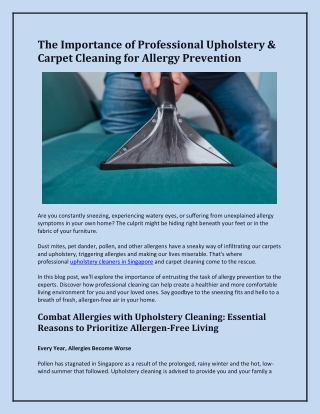 The Importance of Professional Upholstery & Carpet Cleaning for Allergy Preventi