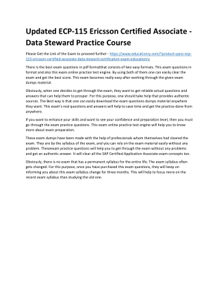 ECP-115 Ericsson Certified Associate - Data Steward