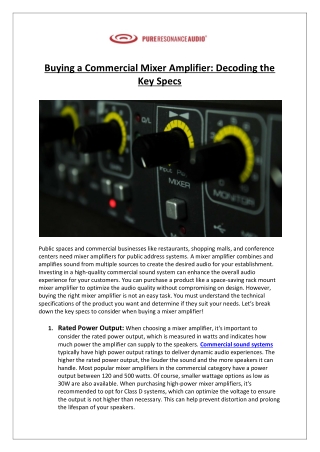 Pure Resonance Audio - Buying a Commercial Mixer Amplifier: Decoding the Key Spe