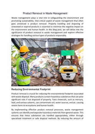 Product Removal in Waste Management