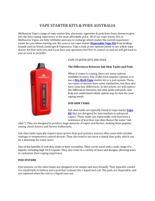 VAPE STARTER KITS & PODS AUSTRALIA