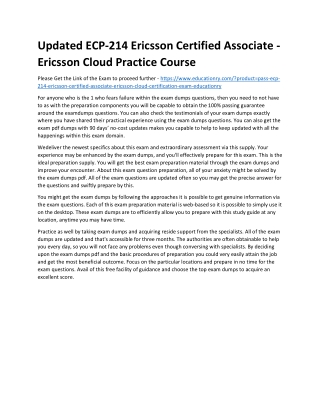 ECP-214 Ericsson Certified Associate - Ericsson Cloud