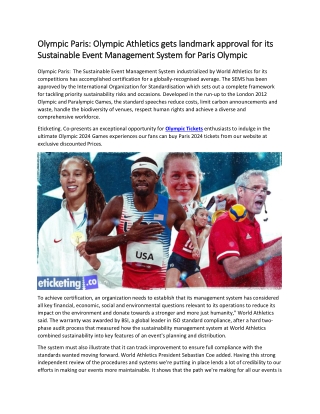 Olympic Paris  Olympic Athletics gets landmark approval for its Sustainable Event Management System for Paris Olympic