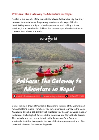 Pokhara Gateway to Adventure in Nepal