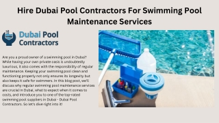 Hire Dubai Pool Contractors For Swimming Pool Maintenance Services