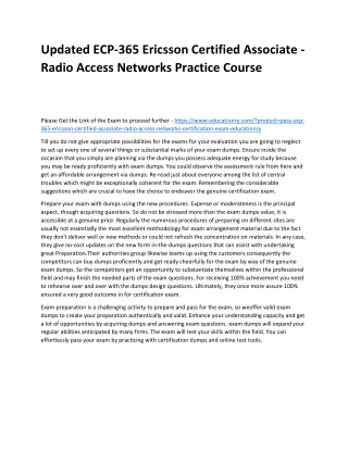 ECP-365 Ericsson Certified Associate - Radio Access Networks