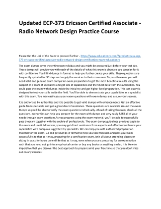 ECP-373 Ericsson Certified Associate - Radio Network Design